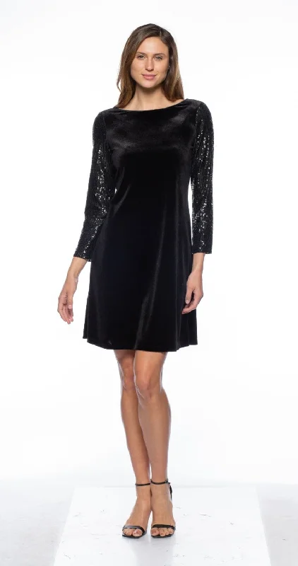 Marina  Short Velvet Sequin Long Sleeve Dress Elegant Sequin Dress