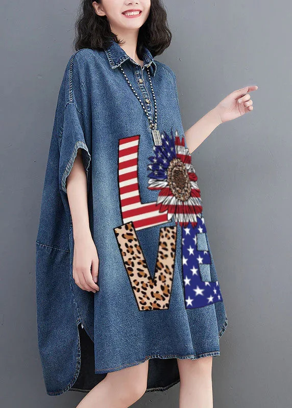 Loose Blue-love Button Side Open Maxi Denim Dress Summer Mini Denim Skirt