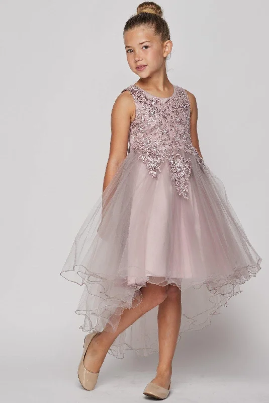 High Low Sequin Embroidered Flower Girls Dress Sequin Dress Sleeveless