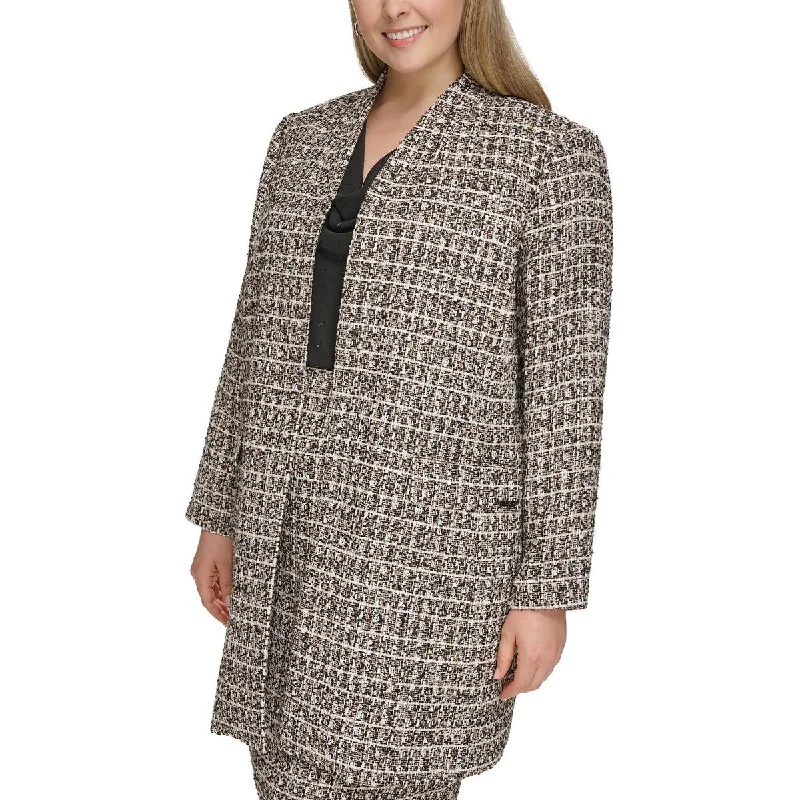 Plus Womens Tweed Open Front Duster Blazer Trendy Blazer Outfit