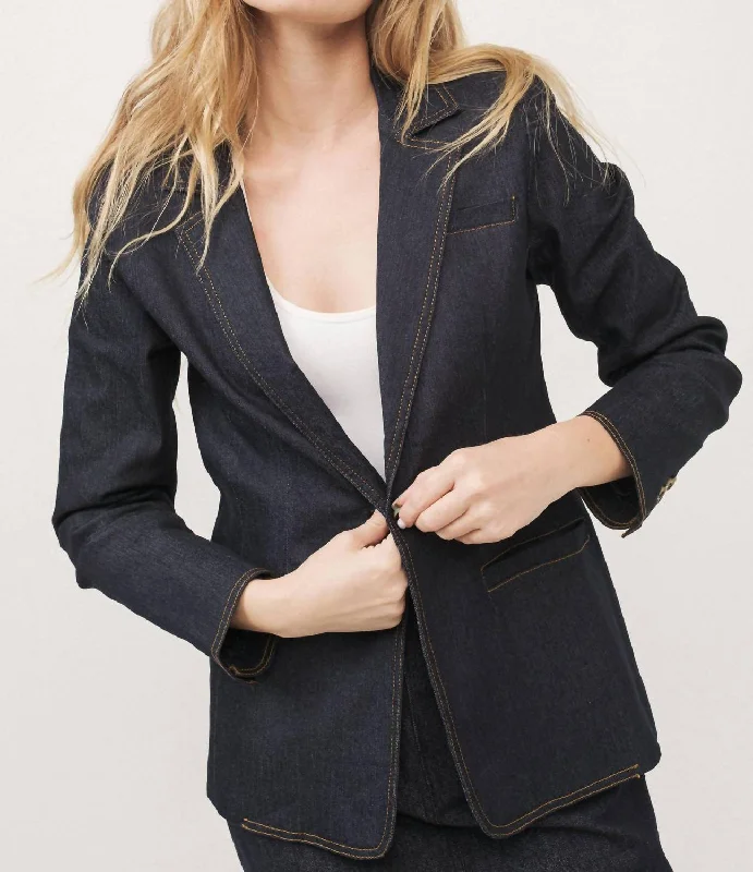 Dark Denim Blazer In Black Fitted Blazer Look