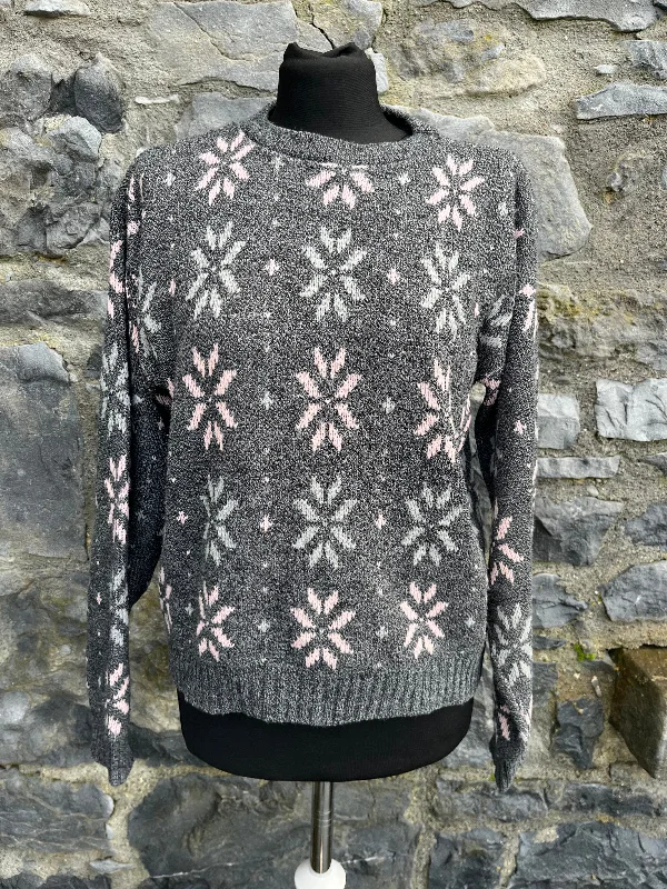 80s grey snowflake jumper uk 12 Casual Pullover Top