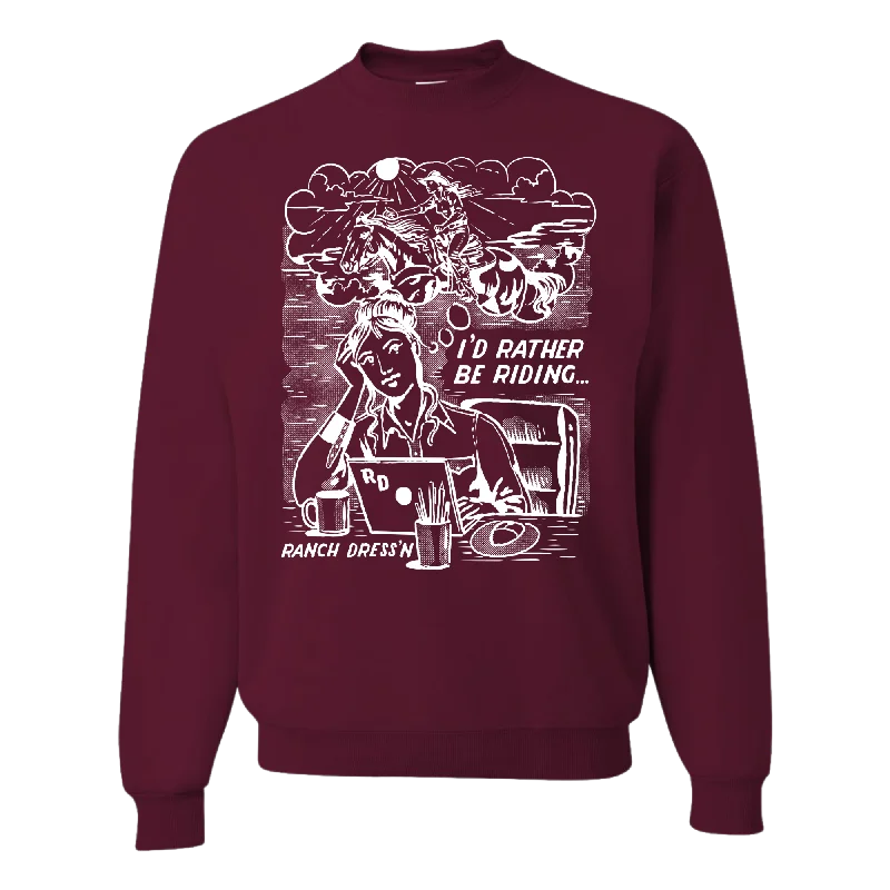 RATHER BE RIDING MAROON CREWNECK Printed Hooded Sweatshirts