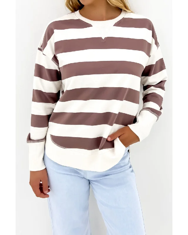 Foxwood Striped Delilah Crew - Mocha