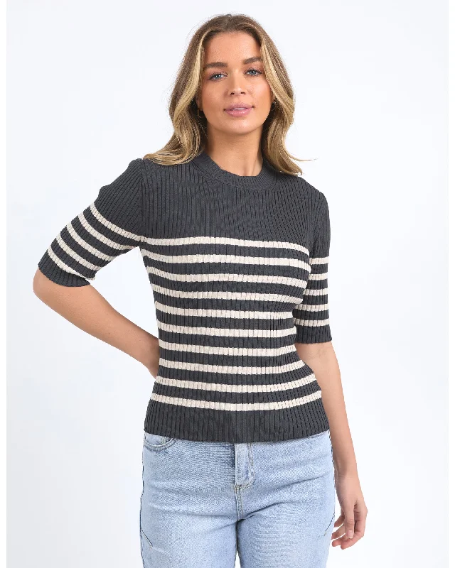 Foxwood Sydney Knit Top - Charcoal/Oat Stripe