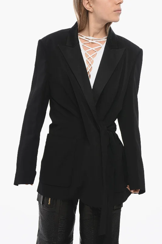 Balmain Satin Lapel Wrap Blazer Classic Blazer Jacket