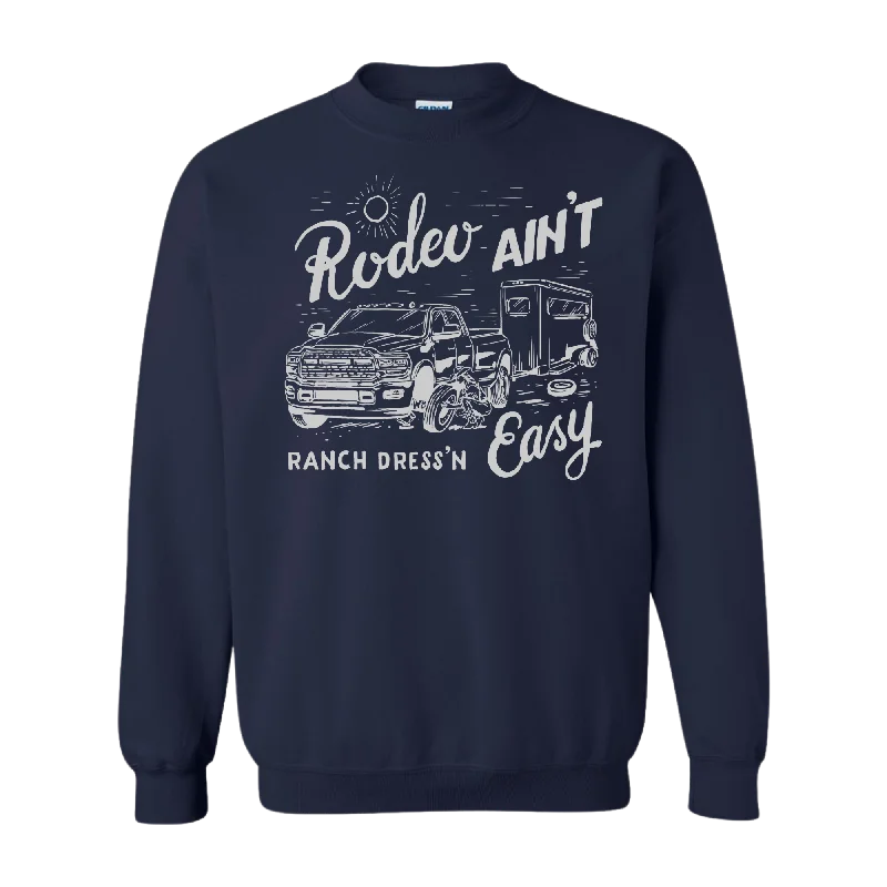 RODEO AIN'T EASY NAVY CREWNECK Sporty Hoodie Sweatshirt