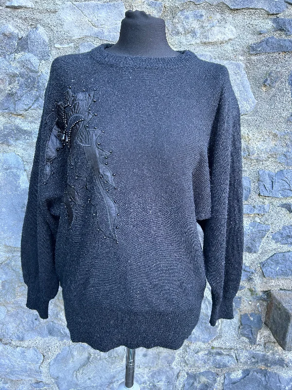 80s black flower jumper uk 12-14 Knit Pullover for Women