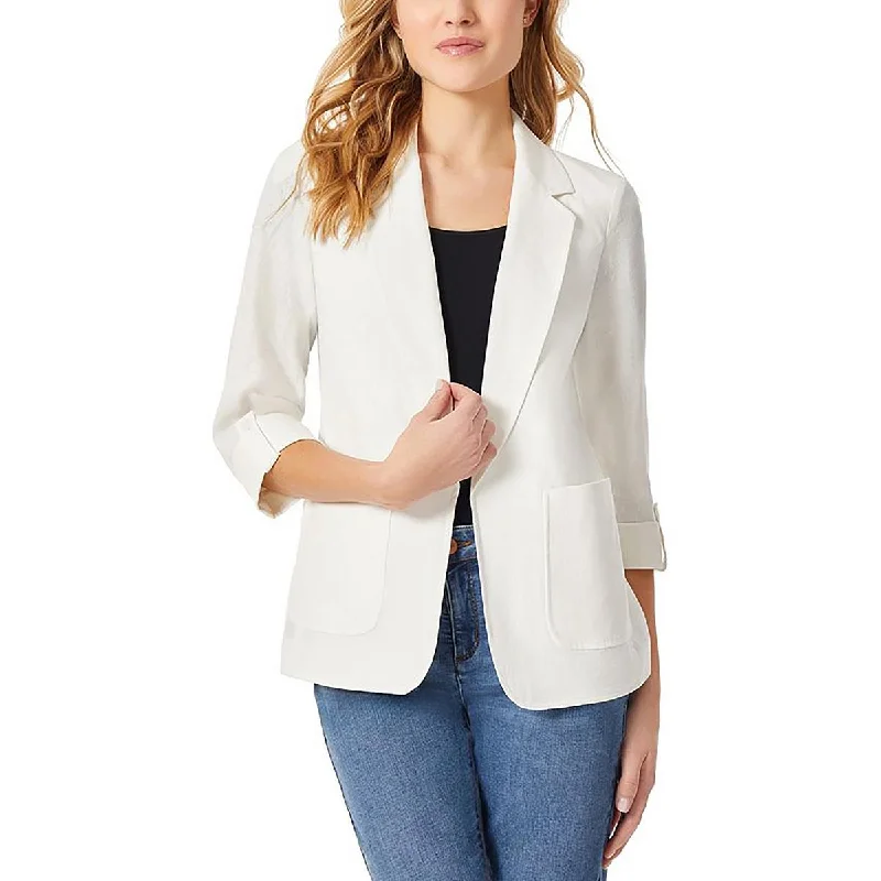 Womens Shoulder Pads Long Sleeve Open-Front Blazer Checked Blazer for Women