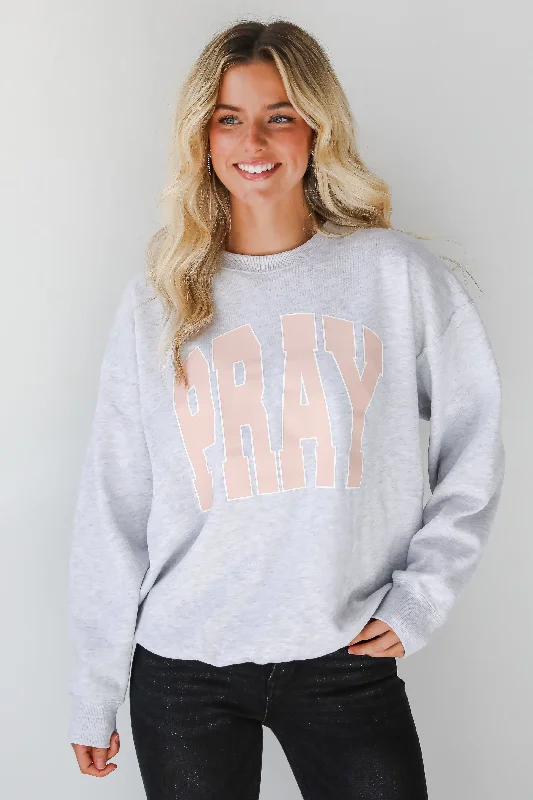 Heather Grey Pray Sweatshirt Relaxed Fit Hoodie