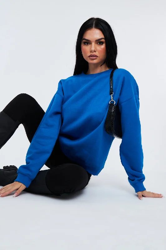 Cobalt Blue Oversized Sweatshirt - Tesse Stylish Knit Pullover