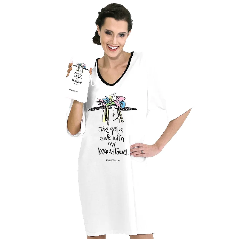 Emerson Street Clothing | I've Got a Date With My Beach Towel | Ladies Night Shirt Couple pajama sets