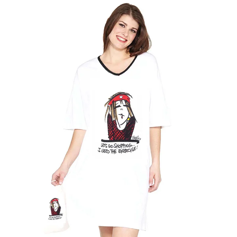 Emerson Street Clothing Co. | Let's Go Shopping.  I Need the Exercise! | Ladies Whimsical Nightshirt Cartoon pajama sets