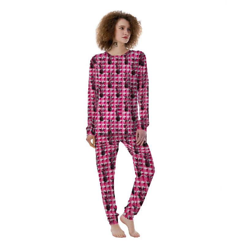 Pineapple Geometric Print Pattern Women's Pajamas Pajama sets with pockets