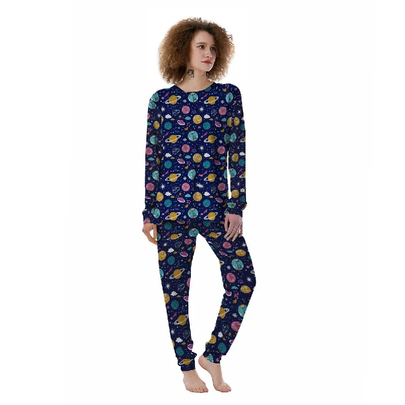 Planets Doodle Print Pattern Women's Pajamas Elegant pajama sets