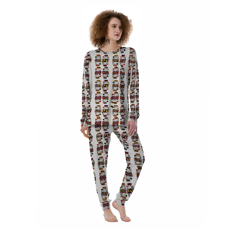 Playing Cards Four Jacks Print Pattern Women's Pajamas Flannel pajama sets