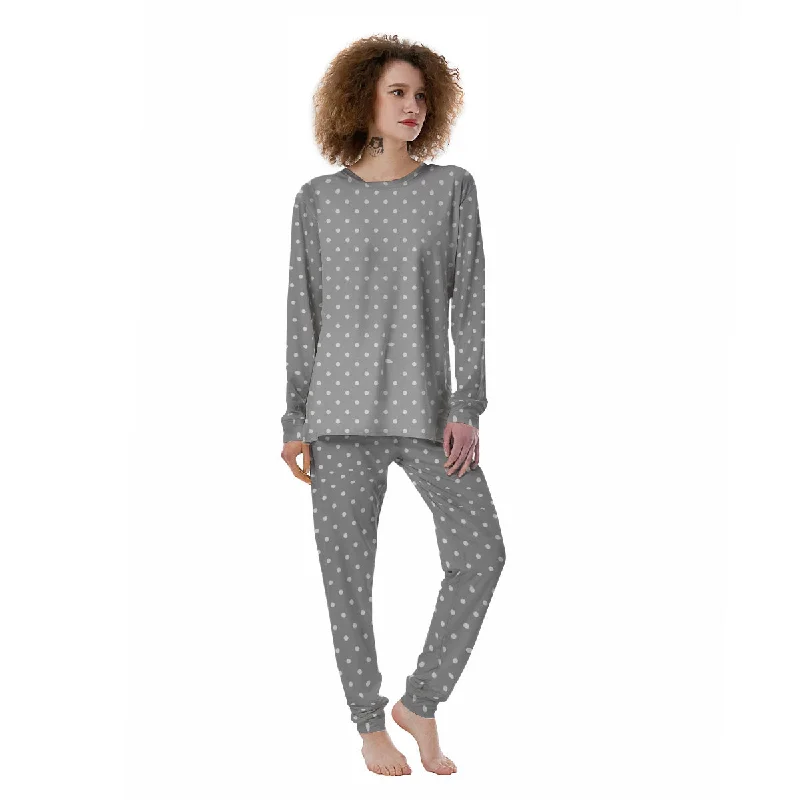 Polka Dot Grey And White Print Pattern Women's Pajamas Spring pajama sets