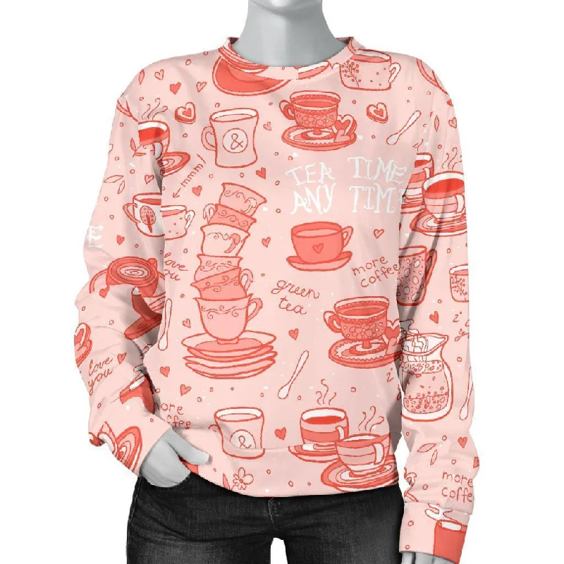 Coffee Pink Pattern Print Women's Sweatshirt Fashionable sweaters