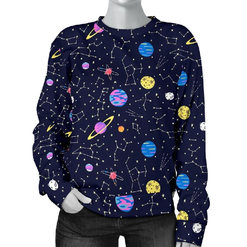 Constellation Planet Print Pattern Women's Sweatshirt Alpaca wool sweaters