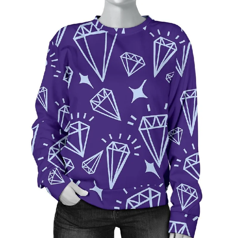 Diamond Purple Print Pattern Women's Sweatshirt Warmest sweaters for extreme cold