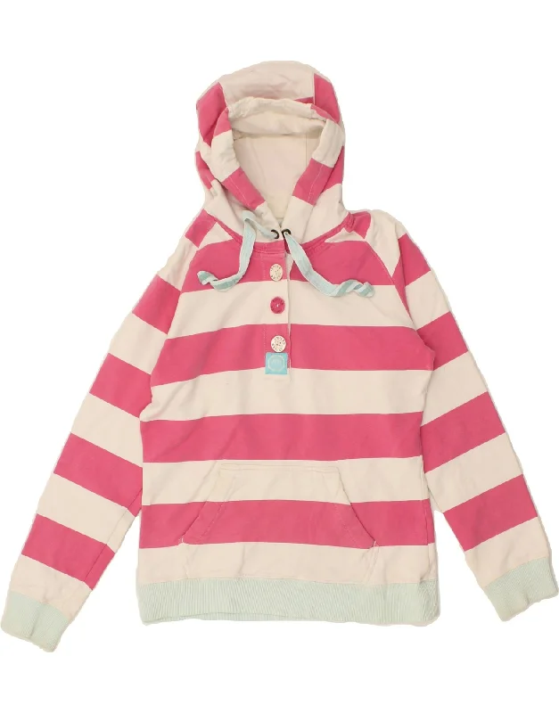 JOULES Womens Hoodie Jumper UK 10 Small Pink Striped Cotton Best value sweaters