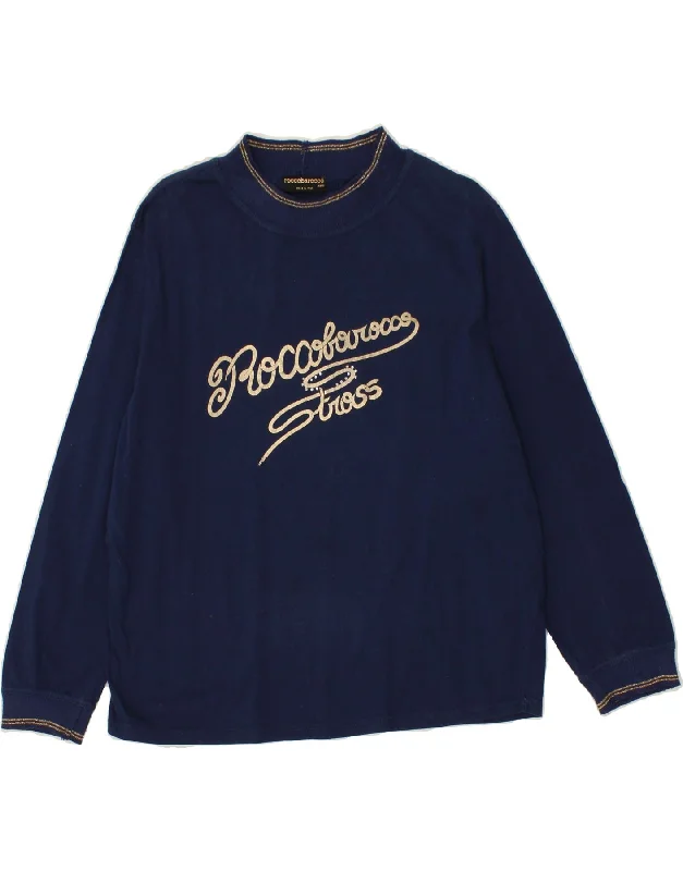 ROCCOBAROCCO Womens Graphic Sweatshirt Jumper UK 12 Medium Navy Blue Spring sweaters