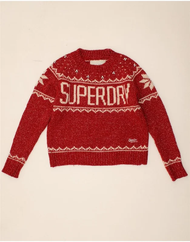 SUPERDRY Womens Graphic Crew Neck Jumper Sweater UK 14 Medium Red Thermal sweaters