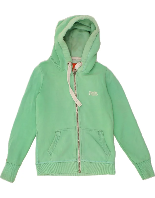 SUPERDRY Womens Zip Hoodie Sweater UK 10 Small Green Cotton Streetwear sweaters