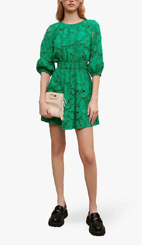 PAISLEY-EMBROIDERED MINI DRESS IN GREEN Spring mini dresses