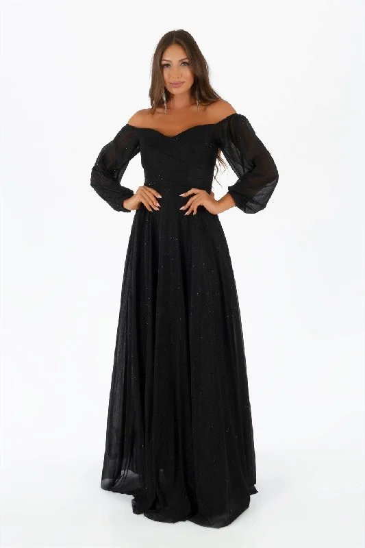 Angelino black silvery Angelino collar long sleeve engagement Classic Bridal Gown