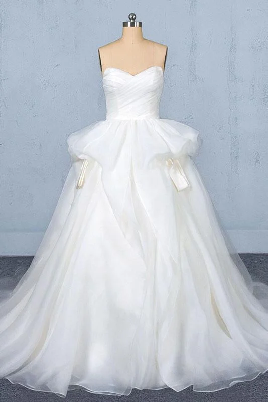 Gorgeous Ivory Ball Gown Sweetheart Sweep Train Tulle Wedding Dress N2350 Soft Lace Gown