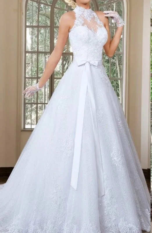 Elegant A Line High Neck Wedding Dress with Detachable Skirt Lace Wedding Dress