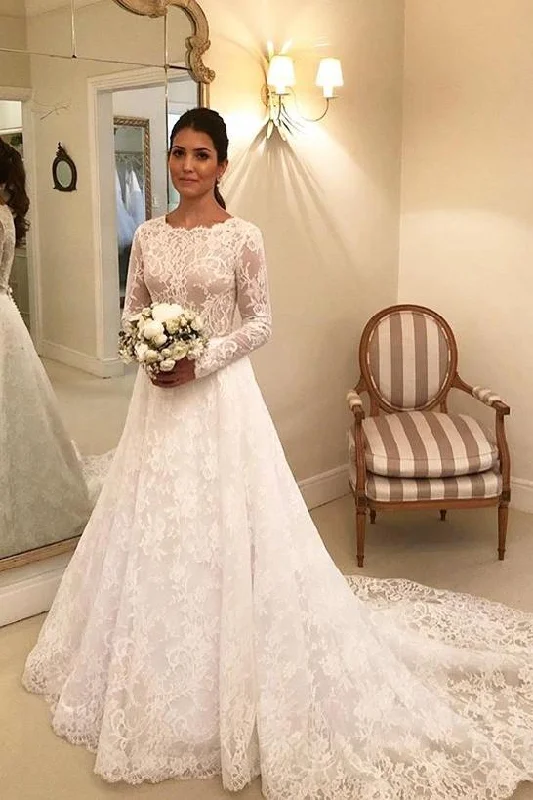 Formal Long Sleeves Charming Long Lace Wedding Dress Chic Bridal Gown Y0023 Classic Bridal Dress