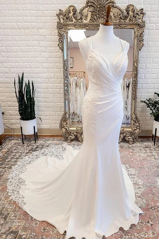 New Arrival Elegant Long Mermaid Spaghetti Straps Wedding Dress Y0149 Romantic Satin Dress