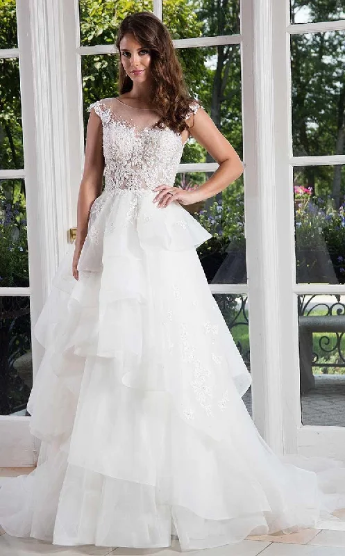 Rachel Allan Bridal - M603 Tiered Ruffles Floral Lace Applique Gown Sparkle Bridal Dress