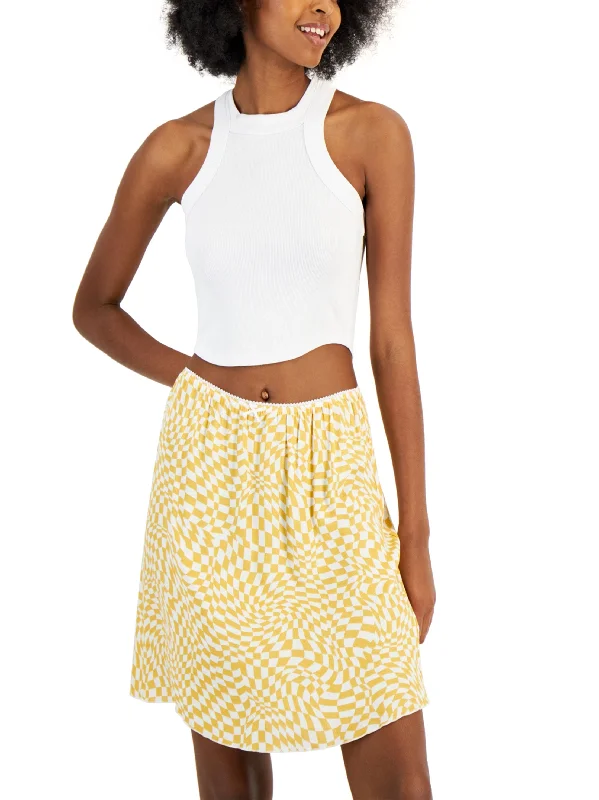 Women's Picot-Trim Checkered Skirt,Yellow/White Y2K unclassified skirts