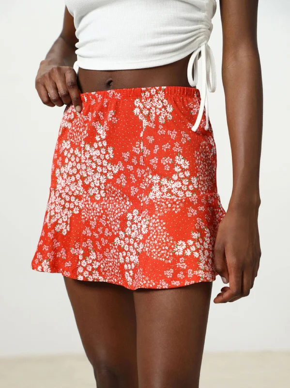 Women's Floral Printed Skirt,Brick Pleated unclassified skirts