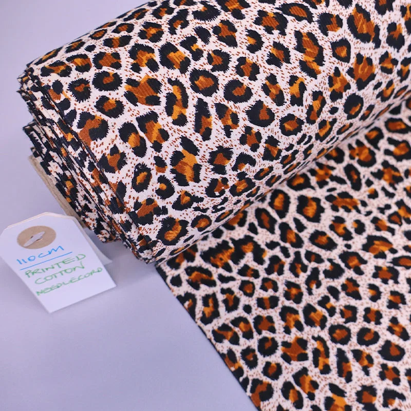 Printed Cotton Needlecord - Leopard Print - Orange Casual unclassified skirts