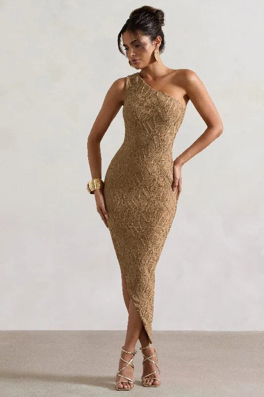 Abu Dhabi | Camel Textured Asymmetric Maxi Dress Lace maxi dresses