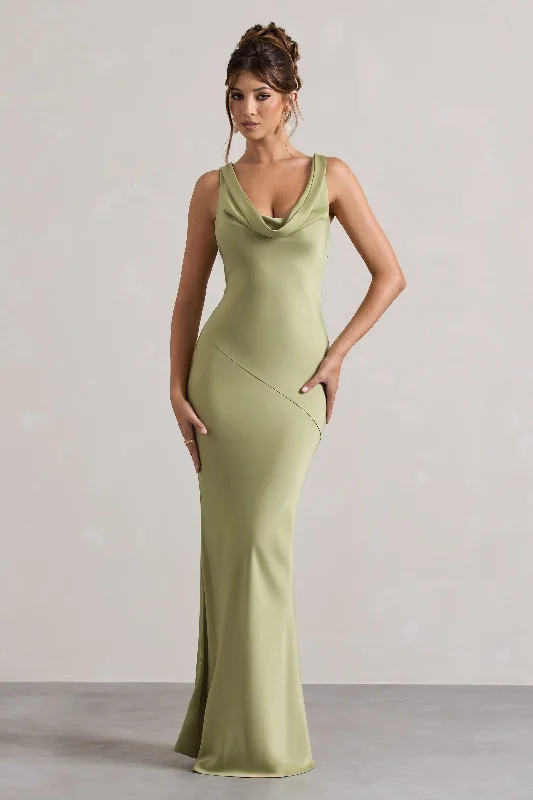 Alesso | Light Olive Satin Cowl-Neck Maxi Dress Versatile maxi dresses for all occasions