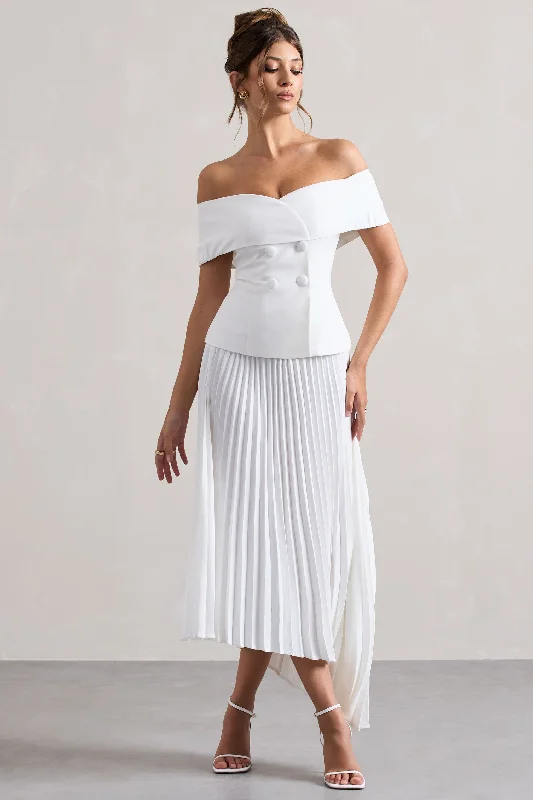 Hattie | White Bardot Tailored Maxi Dress With Plisse Skirt Revolve maxi dresses