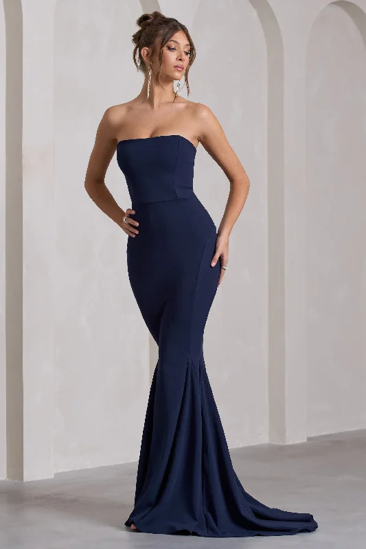 Impress Me | Navy Strapless Bandeau Fishtail Maxi Dress Luxury maxi dresses