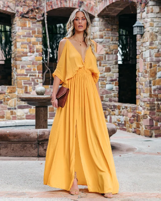 Korrine Cold Shoulder Maxi Dress - Marigold Affordable maxi dresses