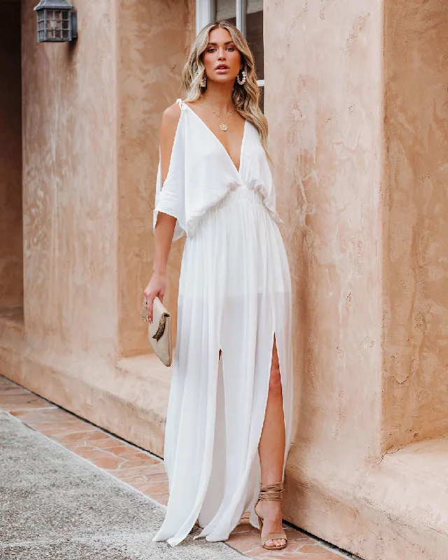 Korrine Cold Shoulder Maxi Dress - Off White Prom maxi dresses