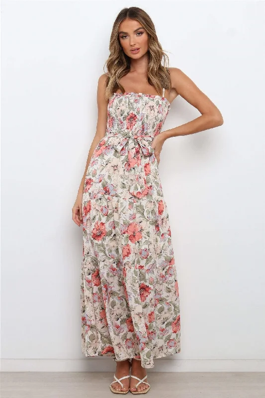 Lilyanne Floral Smocked Tie Strap Maxi Dress - Blush Multi Expensive maxi dresses