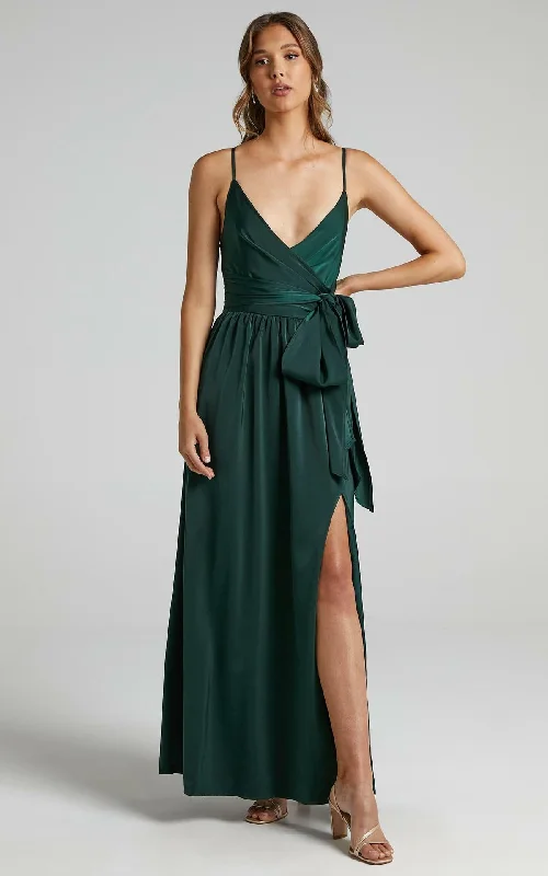 Limelight Satin High Low Maxi Dress - Olive Summer party maxi dresses