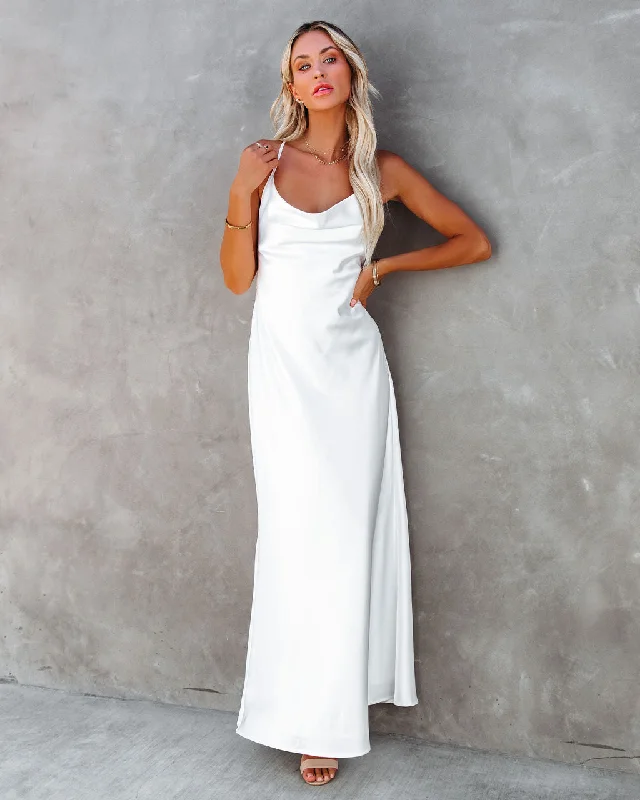 Love Letter Satin Cowl Neck Maxi Dress - Ivory Women's maxi dresses