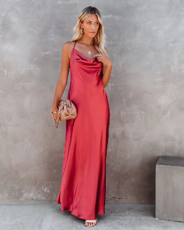 Love Letter Satin Cowl Neck Maxi Dress - Rust Versatile maxi dresses for all occasions