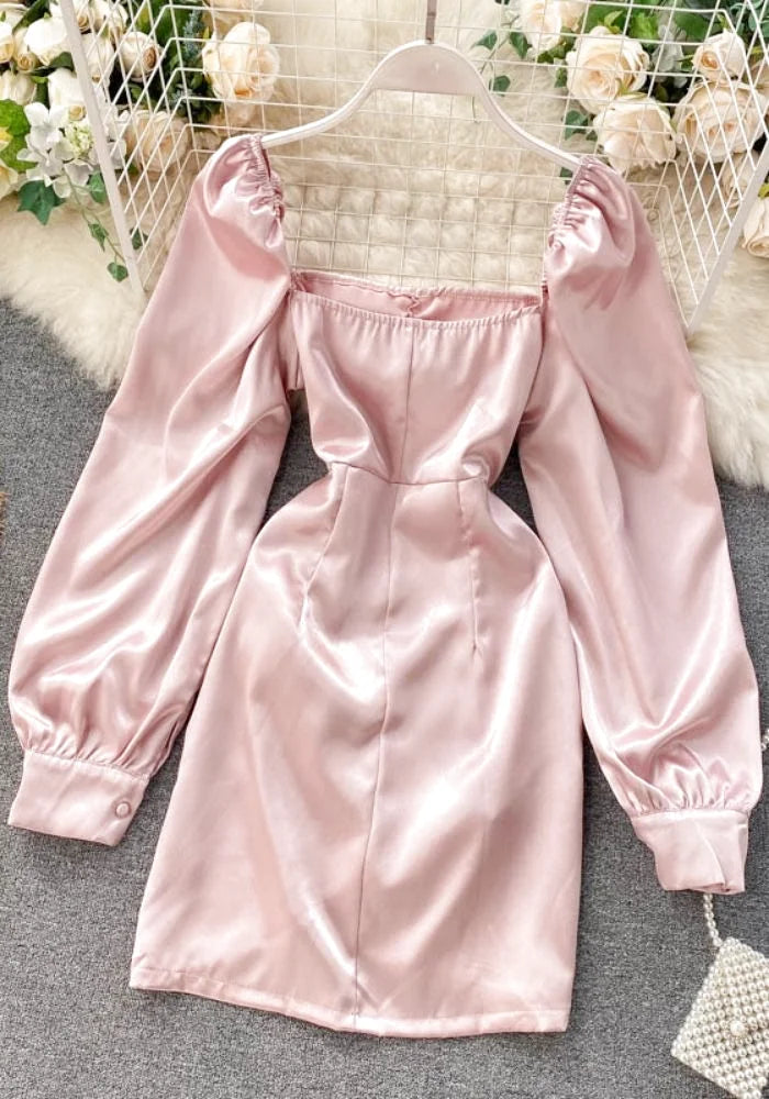 Pink Satin Dress Long Sleeve Affordable maxi dresses