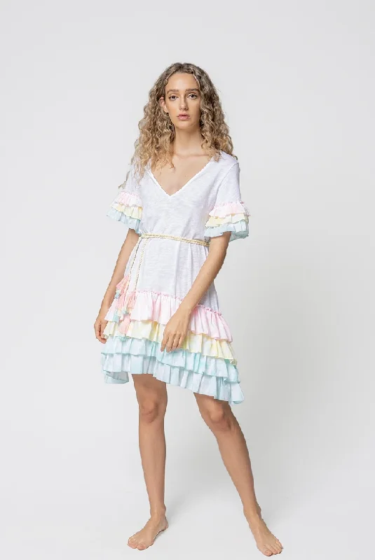 Ruffle Midi Dress Pastel - Ruffle Sleeve T-Shirt Dress White Must-have midi dresses for this season